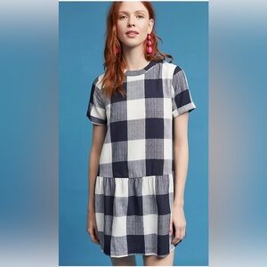 Maeve Navy and White Gingham Short Sleeve Babydoll Dress